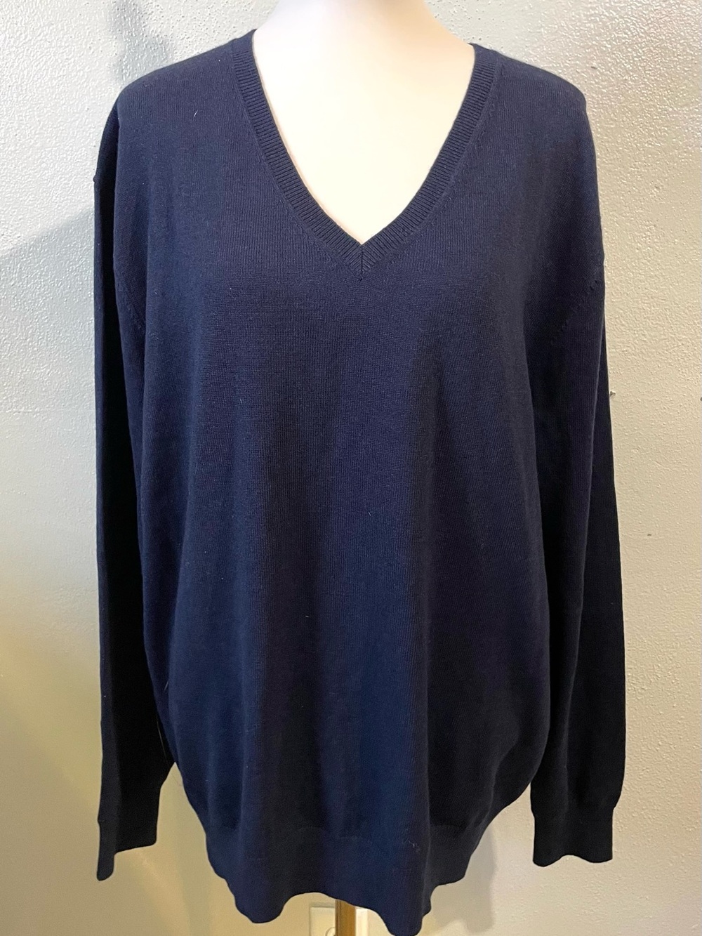 Kallspin Cashmere Wool Blend Navy Blue V Neck Oversized Sweater Relaxed Pullover
